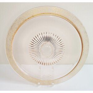 Vtg Glastonbury Lotus Rambler Rose Platter Made in USA Pink glass Gold Gilt Rim